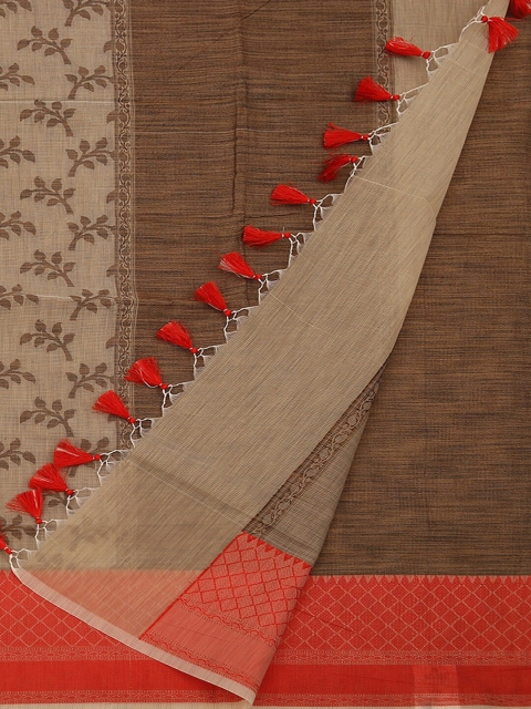 

Pothys Cream-Coloured & Brown Supernet Printed Saree