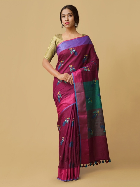 

Unnati Silks Maroon Woven Design Pure Linen Saree