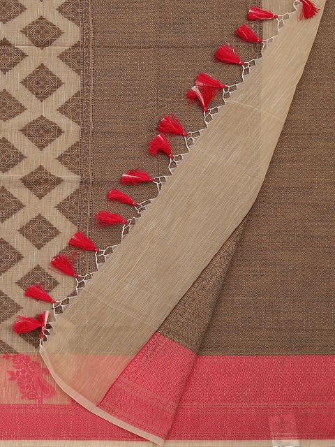 

Pothys Cream-Coloured & Brown Supernet Woven Design Saree