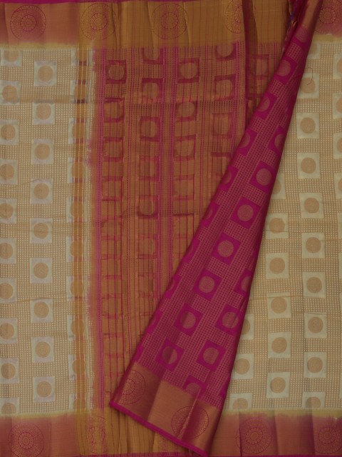 

Pothys Cream-Coloured & Pink Jute Silk Woven Design Saree