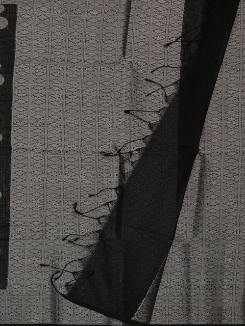 

Pothys Black & Silver-Toned Supernet Woven Design Saree