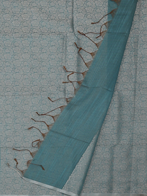 

Pothys Blue & Silver Cotton Blend Woven Design Saree