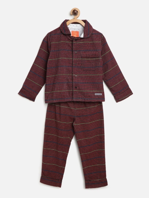 

Cherry Crumble Kids Maroon & Black Checked Night Suit