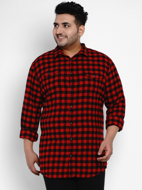 Santonio Men Red & Black Regular Fit Checked Casual Shirt