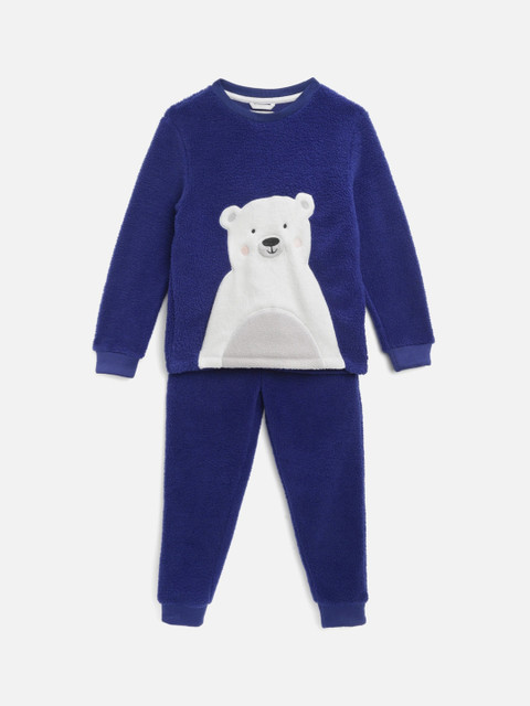 

Cherry Crumble Unisex Kids Blue & White Printed Night Suit