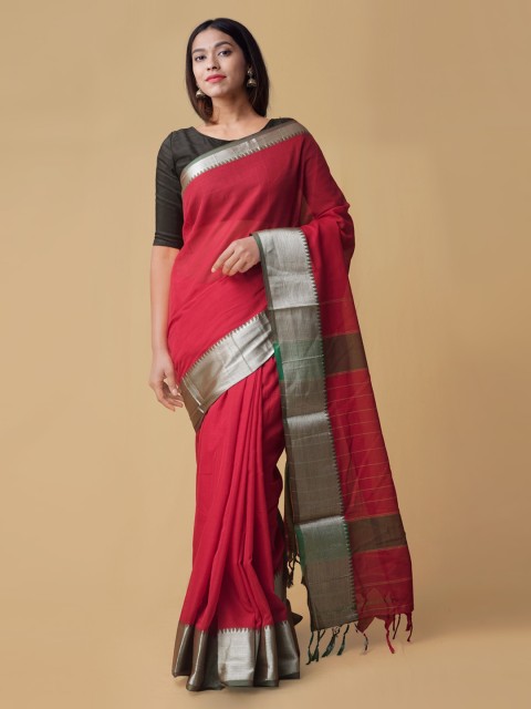 

Unnati Silks Red Pure Cotton Woven Design Narayan Peth Saree