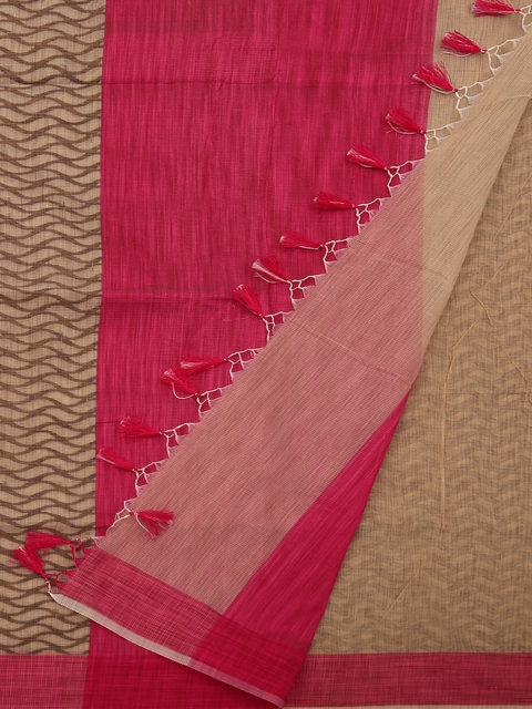

Pothys Cream-Coloured & Pink Supernet Woven Design Saree