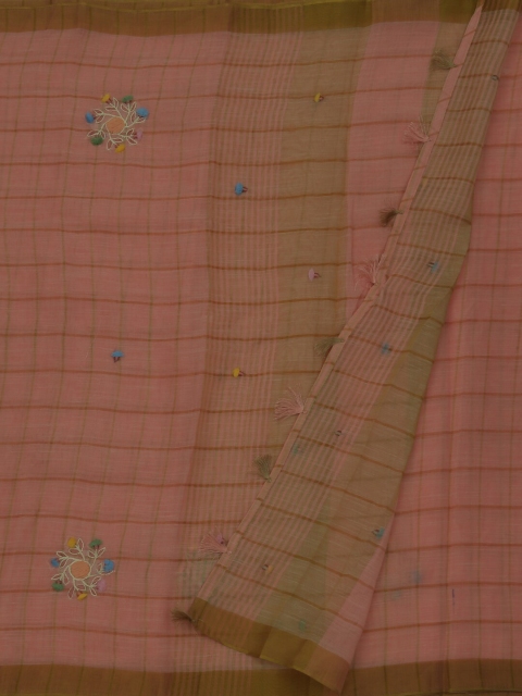 

Pothys Pink Checked Linen Blend Saree