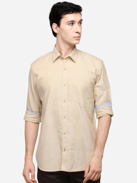 

JADE BLUE Men Cream-Coloured Slim Fit Solid Casual Shirt