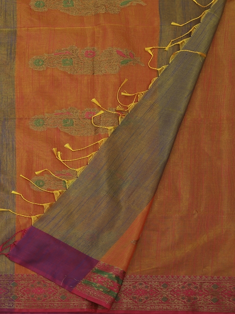 

Pothys Green & Orange Jute Silk Woven Design Saree