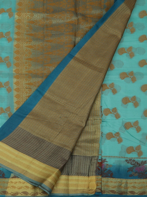 Pothys Blue & Gold-Coloured Jute Silk Woven Design Tussar Saree