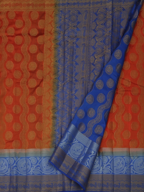 

Pothys Orange & Blue Jute Silk Woven Design Saree