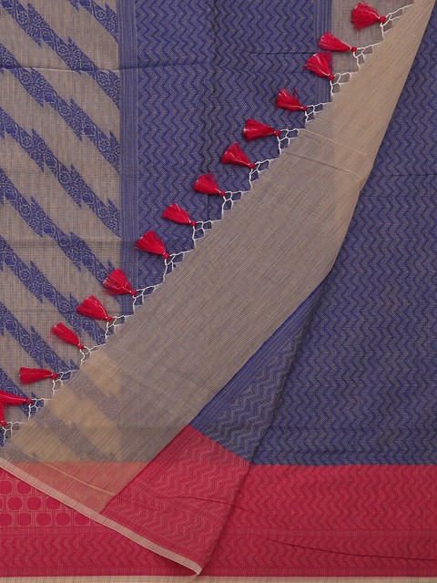 

Pothys Cream-Coloured & Blue Supernet Woven Design Saree