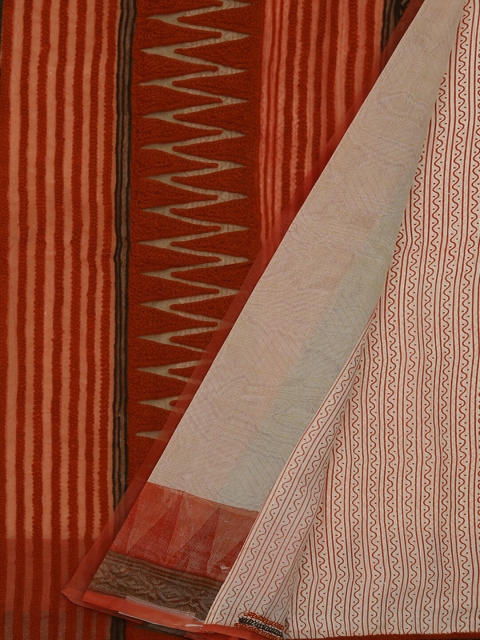 

Pothys Cream-Coloured & Red Supernet Printed Saree