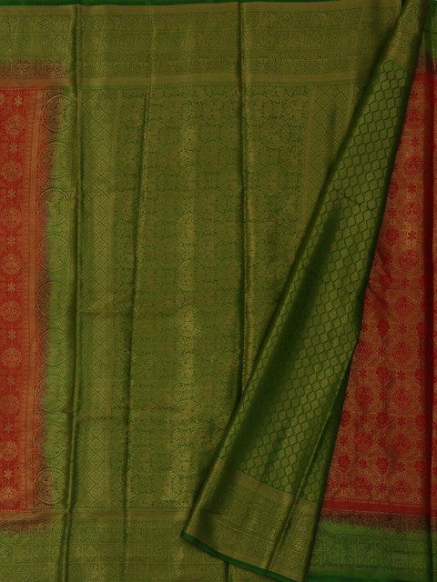 

Pothys Red & Olive Green Jute Silk Woven Design Saree