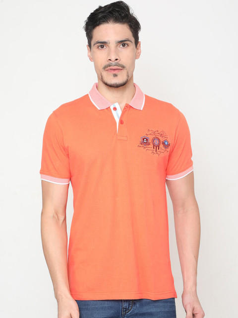 

Oxemberg Men Orange Solid Polo Collar T-shirt
