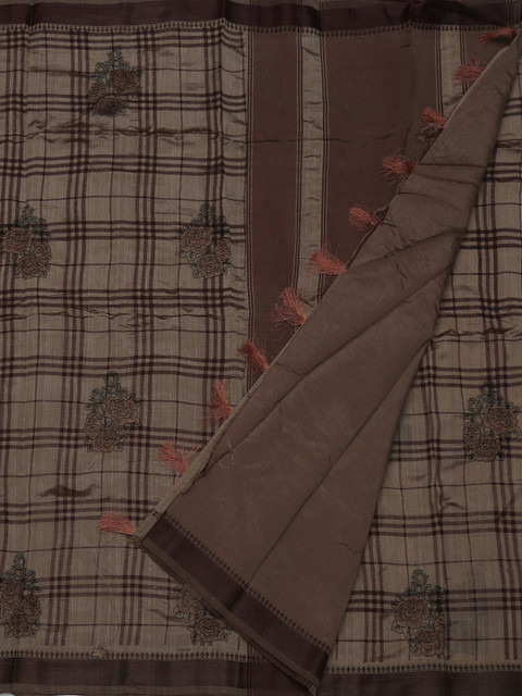

Pothys Brown Checked Muslin Silk Saree