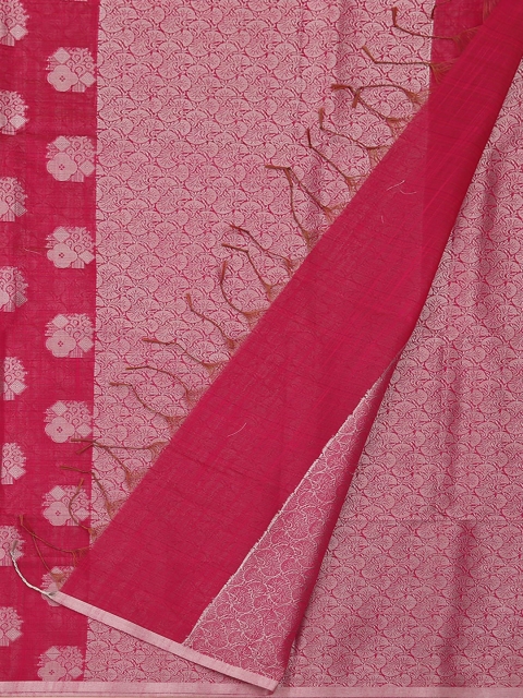 

Pothys Pink & Silver Cotton Blend Woven Design Saree