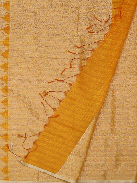Pothys Yellow & Off-White Cotton Blend Woven Design Saree