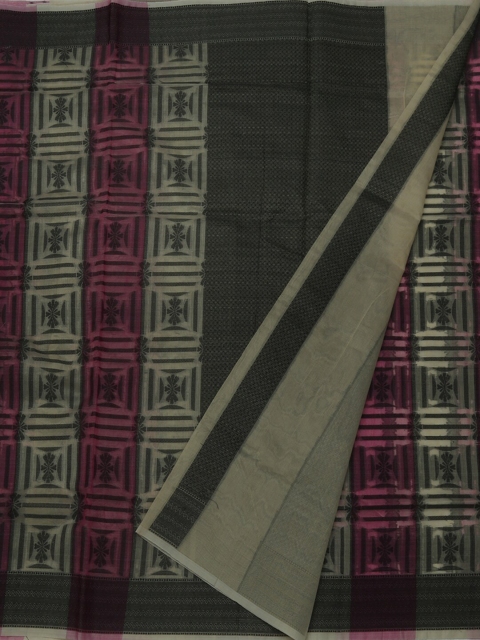

Pothys Cream-Coloured & Green Jute Cotton Printed Saree