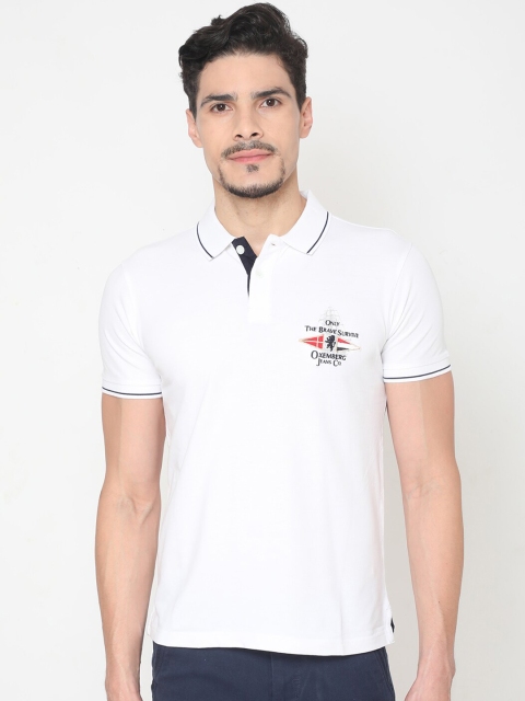 

Oxemberg Men White Solid Polo Collar Pure Cotton T-shirt