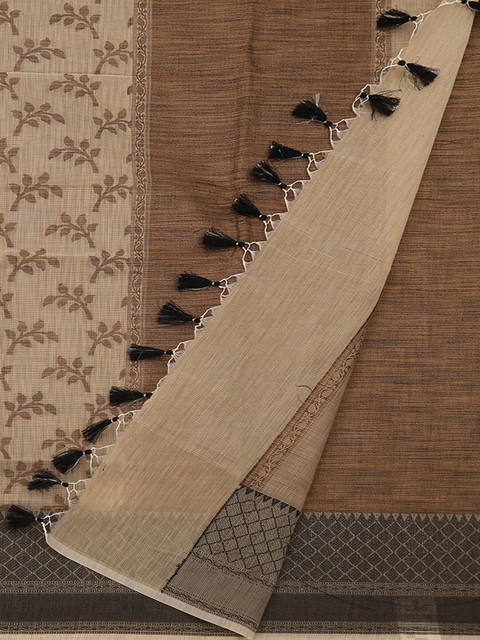

Pothys Cream-Coloured Solid Saree