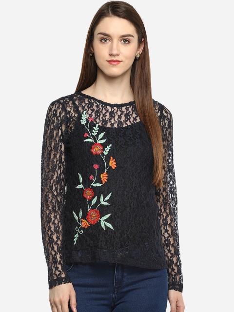 

Porsorte Women Blue Self Design Top