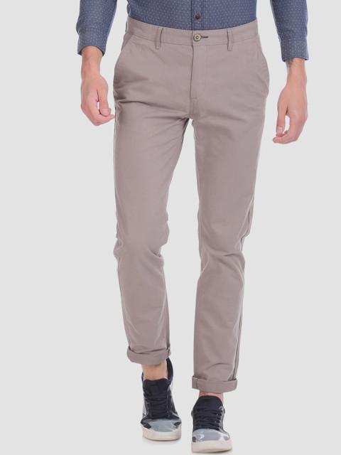 

RUF & TUF Men Grey Slim Fit Solid Regular Trousers