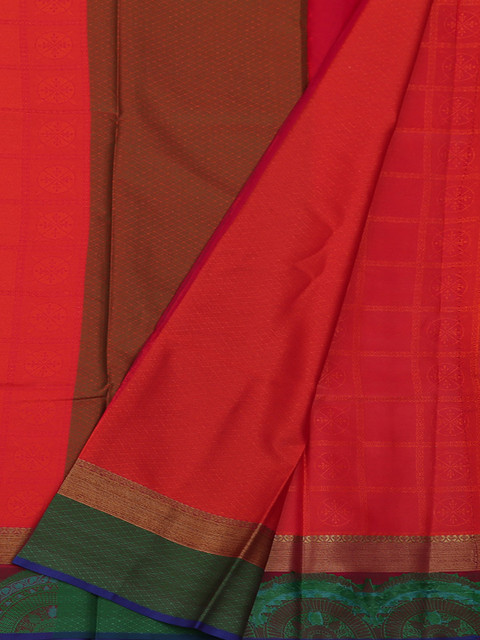 

Pothys Orange & Green Jute Silk Woven Design Saree
