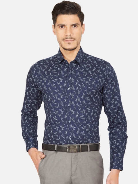

Oxemberg Men Navy Blue & White Slim Fit Floral Printed Formal Shirt