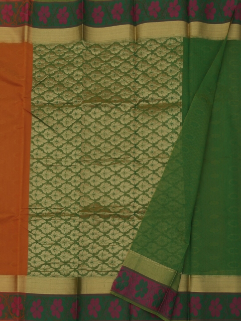 

Pothys Orange & Green Silk Cotton Woven Design Saree