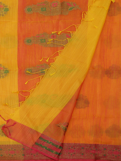 

Pothys Yellow & Orange Jute Silk Woven Design Saree