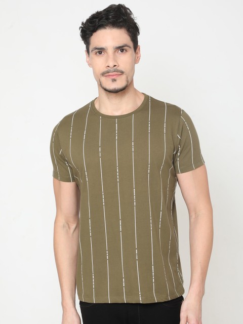 

Oxemberg Men Olive Green Printed V-Neck T-shirt