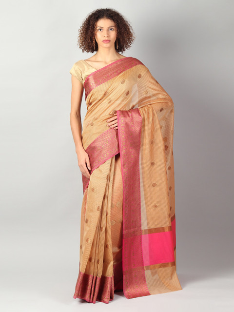 

EthnicRoom Yellow & Pink Silk Cotton Woven Design Banarasi Saree