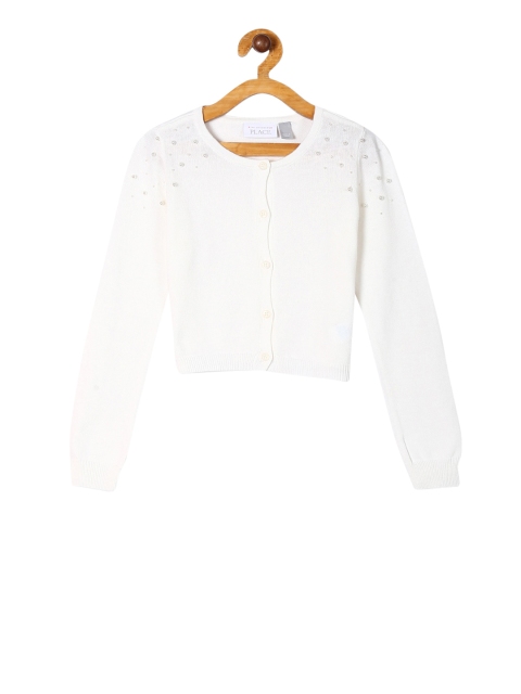 

The Childrens Place Girls White Solid Cardigan Sweater