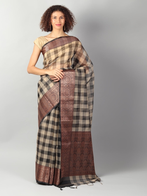 

EthnicRoom Black & Cream-Coloured Organza Checked Banarasi Saree