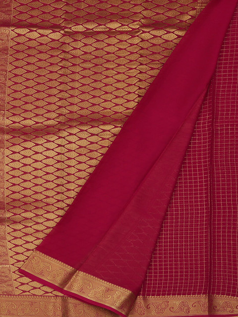 

Pothys Magenta & Gold-Toned Pure Georgette Woven Design Saree