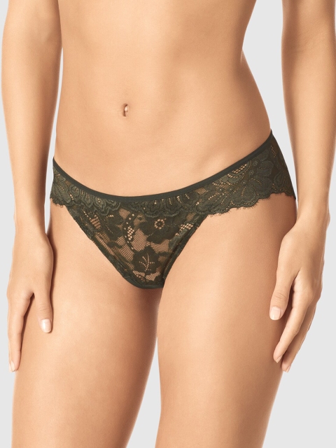 

La Senza Women Olive Green Solid Lace Bikini Briefs 11136102-3SHE