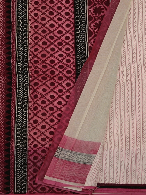 

Pothys Cream-Coloured & Pink Supernet Woven Design Saree