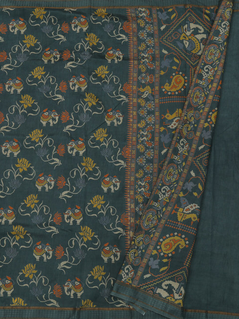 

Pothys Grey Printed Jute Silk Saree