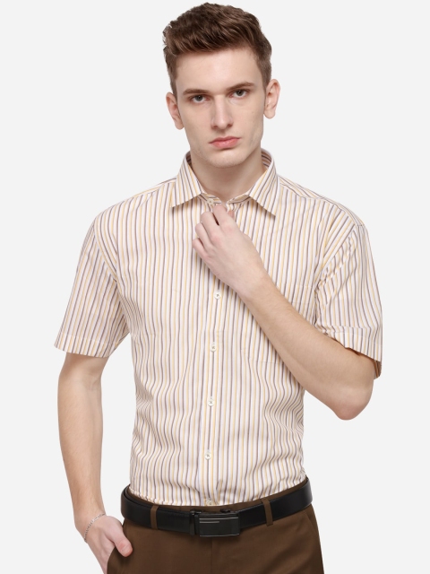 

JADE BLUE Men Beige Regular Fit Striped Formal Shirt