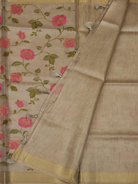 

Pothys Gold-Toned & Pink Art Silk Printed Saree