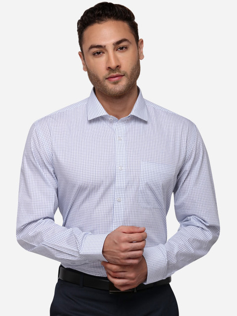 

JADE BLUE Men White & Blue Regular Fit Checked Formal Shirt