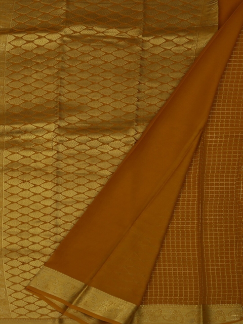 

Pothys Mustard Yellow & Brown Pure Georgette Checked Saree