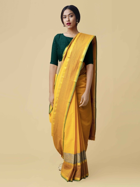 

Unnati Silks Yellow Pure Cotton Solid Handloom Kanjeevaram Saree
