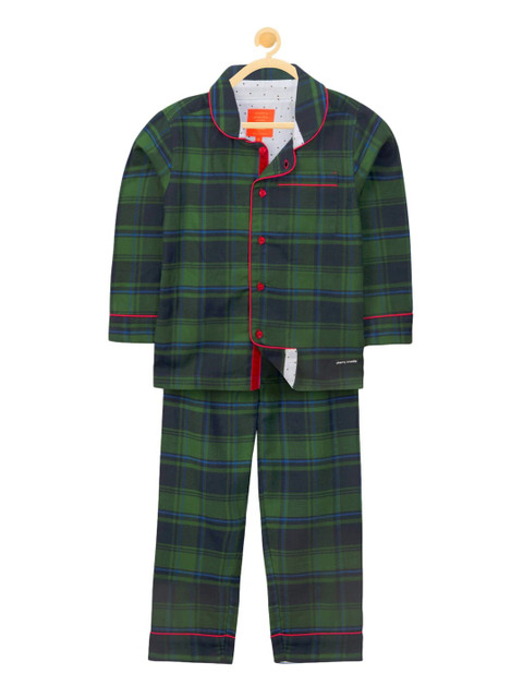 

Cherry Crumble Kids Green Checked Night suit