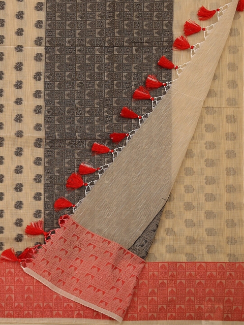 

Pothys Cream & Black Supernet Woven Design Saree