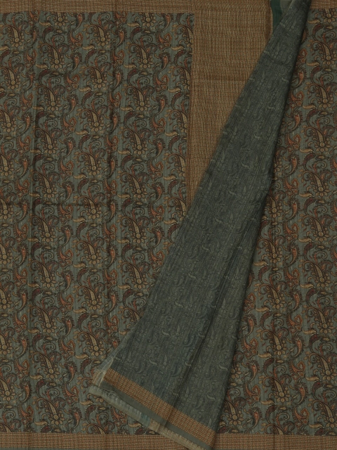 

Pothys Grey & Brown Jute Silk Printed Saree