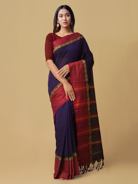 

Unnati Silks Violet & Red Pure Cotton Woven Design Narayan Peth Saree