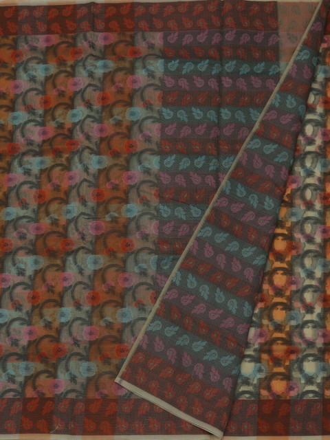 

Pothys Green & Orange Jute Cotton Printed Saree